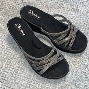 Skechers Black Slide Sandals with Crisscross Straps